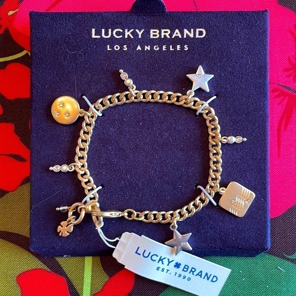 Brand New Lucky Brand Semi-Precious Accents Gold Tone Charm Bracelet